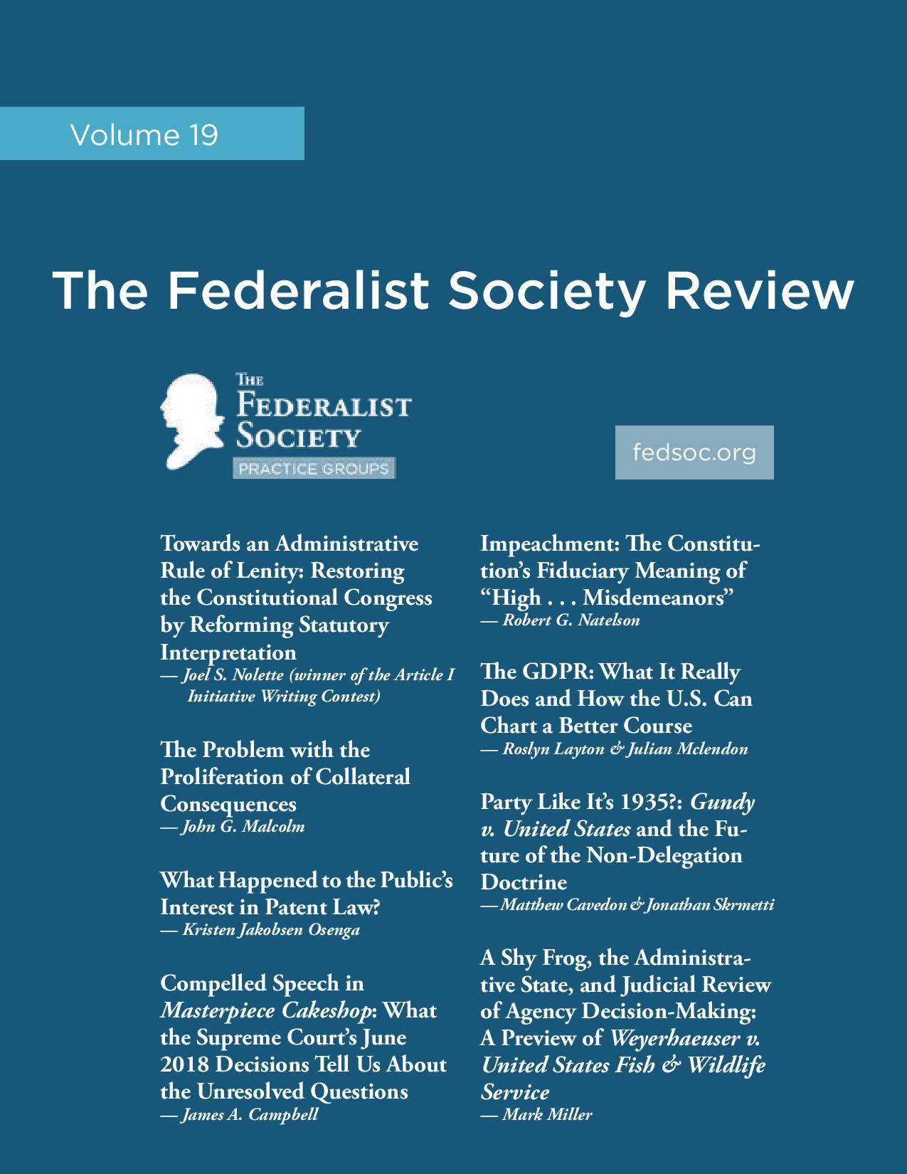 Federalist Society Review, Volume 19 | The Federalist Society